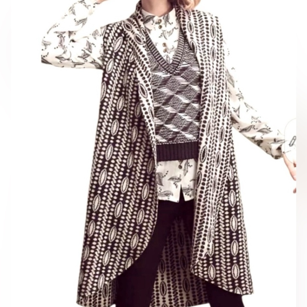 VGUC- Anthropologie Moth Geometric Wool Blend Waterfall Draped‎ Duster / Vest